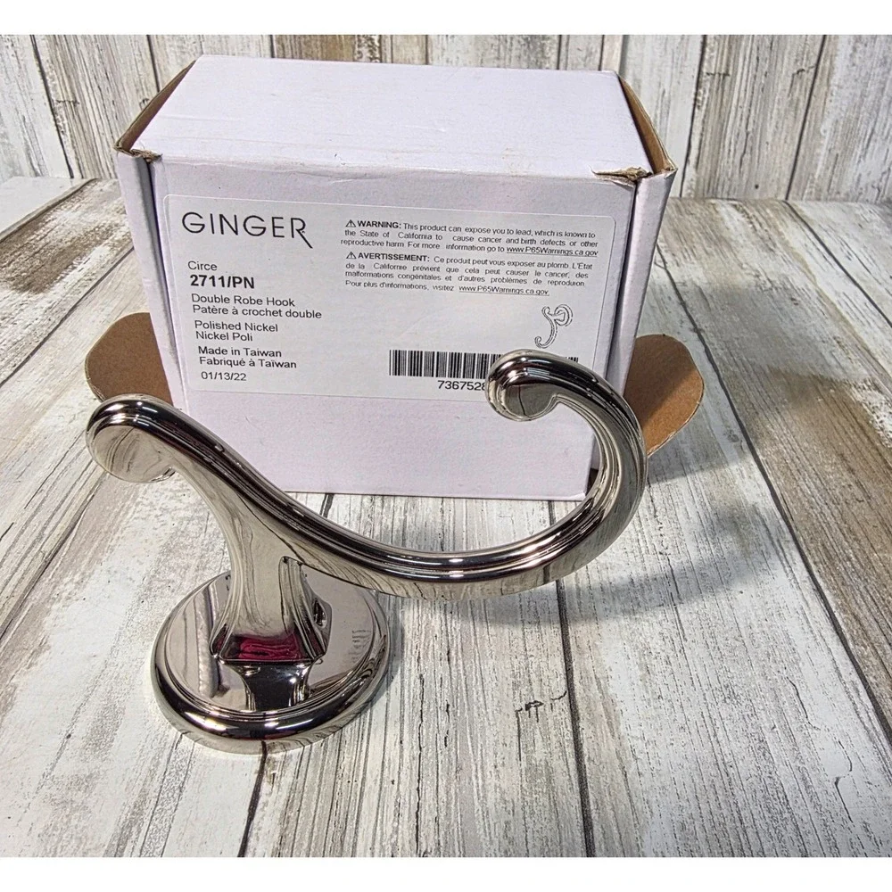 Ginger Circe Double Robe Hook Polished Nickel Wall Mount New Polished Chrome